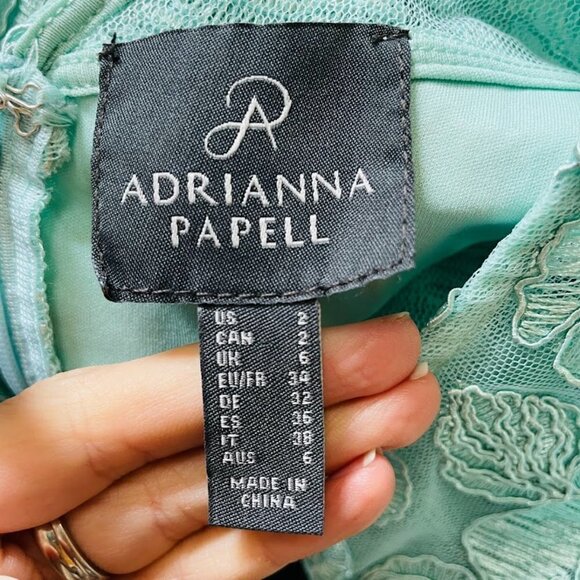 NWT ADRIANNA PAPELL MINT Lace Bell Sleeve Wedding Cocktail Party V Back Spring 2 - Picture 10 of 13